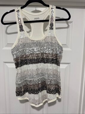 Express Ivory Lace Racerback Tank with Silver and Gray Sequins